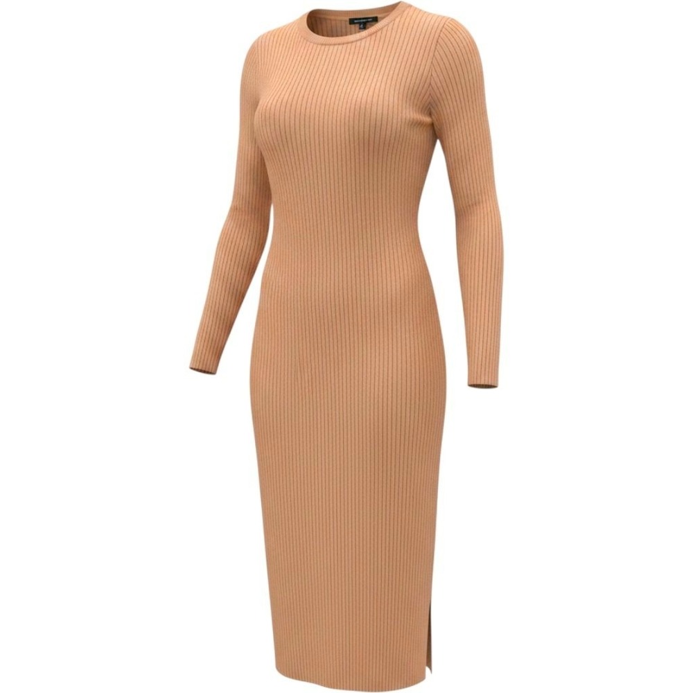 Banana Republic Ribbed Knit Long Sleeve Midi Sweater Dress Camel Tan Size M